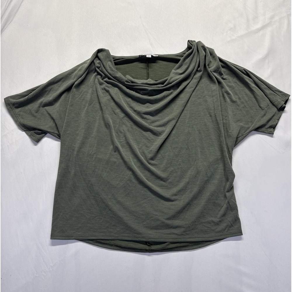 Green Envelope Top Womens XL Olive Green Modal Slub Knit Asymmetrical Cowl Neck
